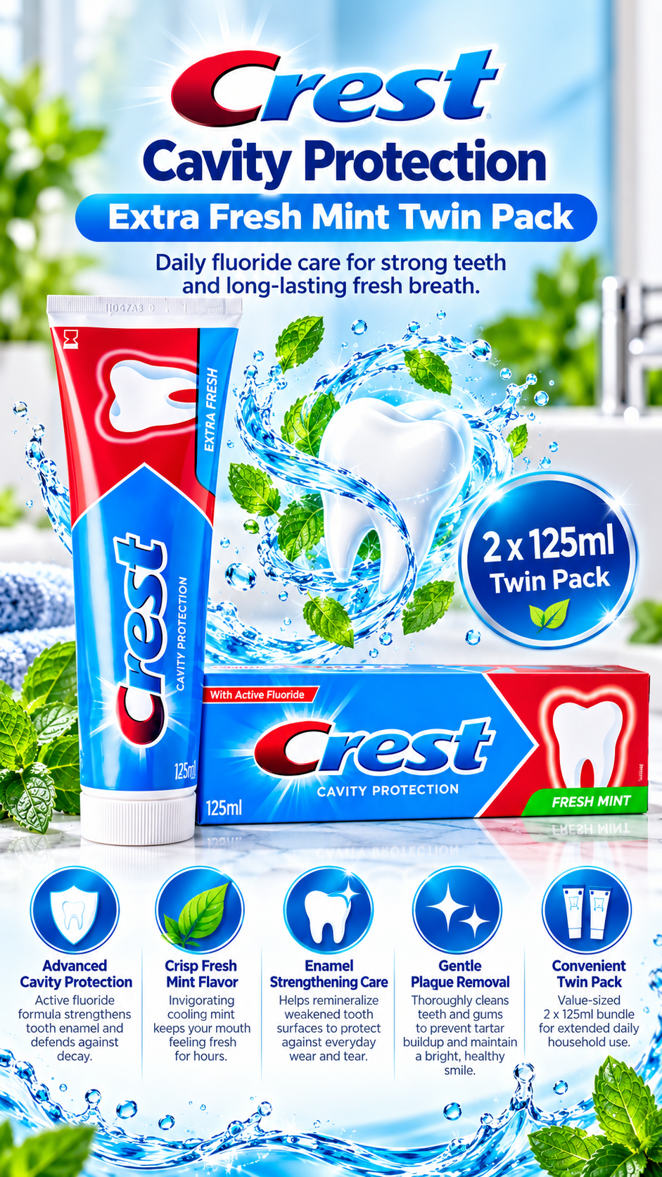 Crest Cavity Protect Fresh Mint Toothpaste | Twin Pack (2 x 125ml)