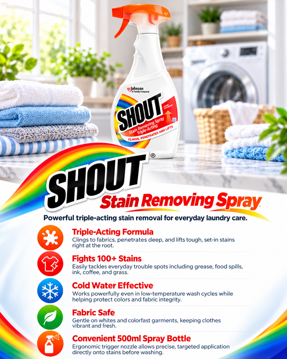 Shout Triple-Acting Laundry Stain Remover Spray | 500ml
