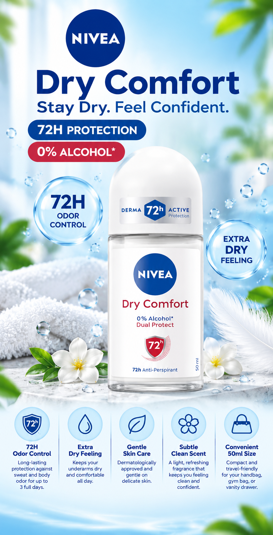 Nivea Dry Comfort Antiperspirant Roll-On for Women | 50ml