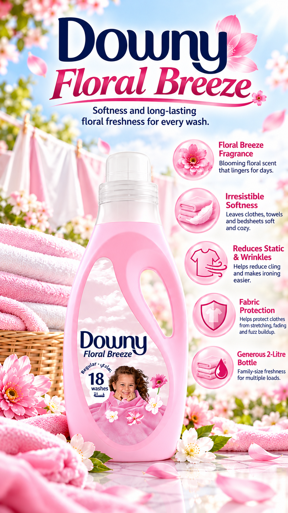 Downy Liquid Fabric Enhancer - Floral Breeze Scent (2 Litres)