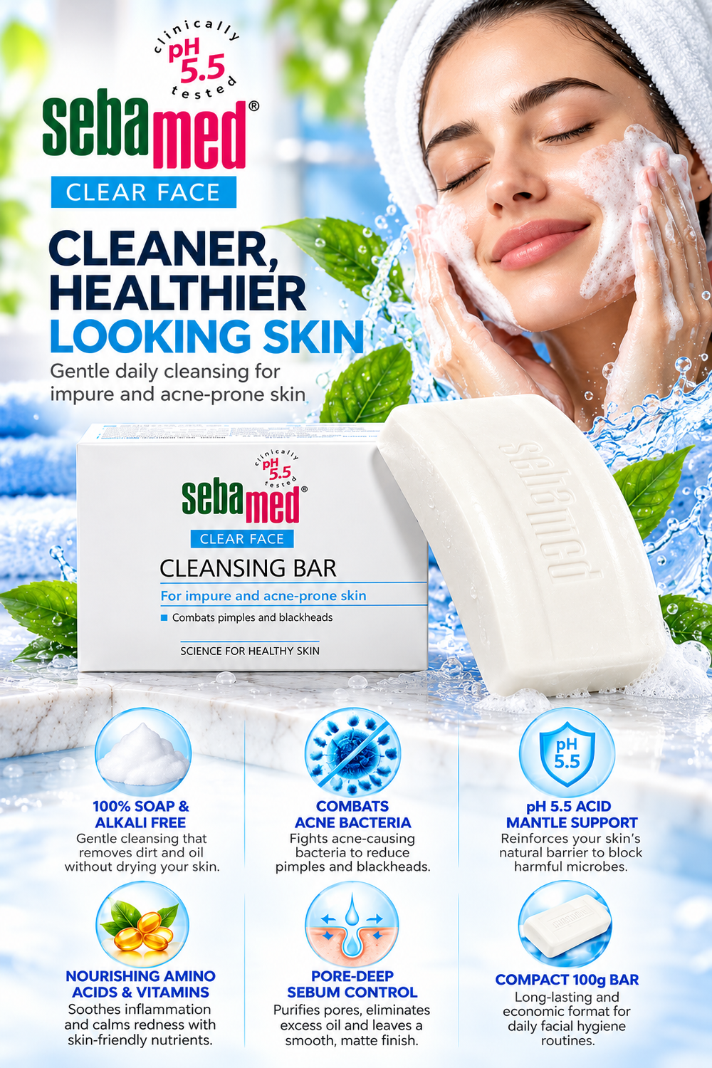 Sebamed Anti-Bacterial Facial Cleansing Bar with pH 5.5 - 100g