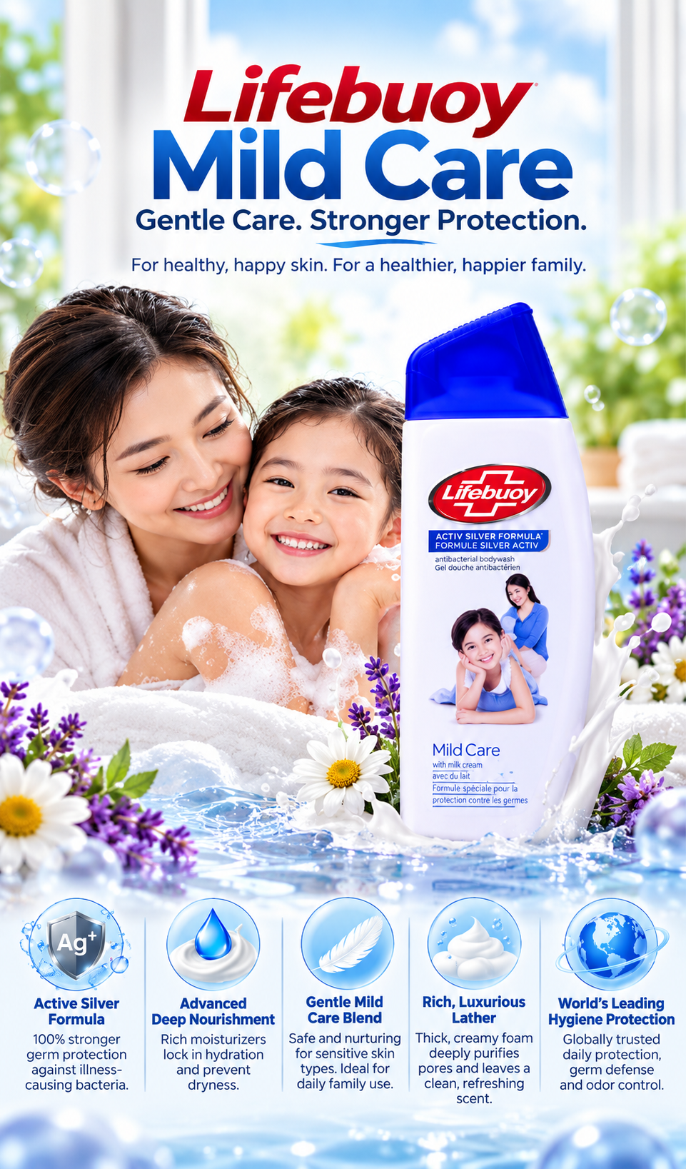 Lifebuoy Mild Care Antibacterial Body Wash | Active Silver Formula | 300ml