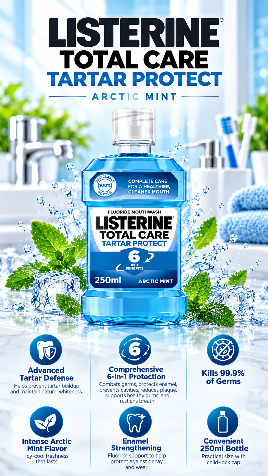 Listerine Total Care Tartar Protect Mouthwash Arctic Mint | 250ml
