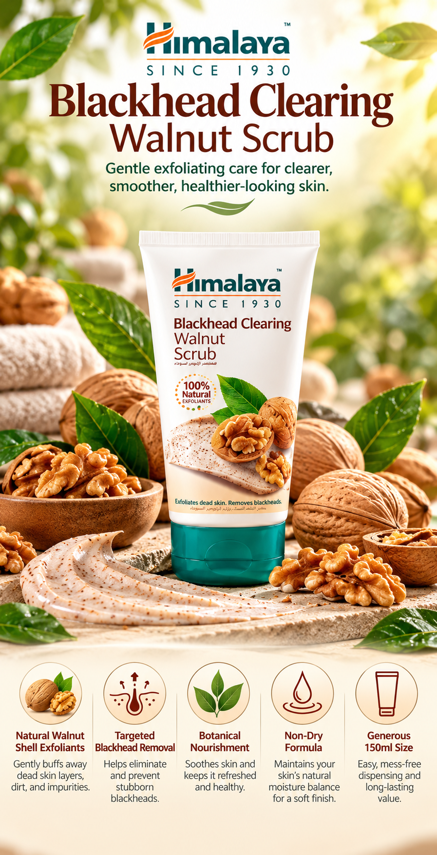 Himalaya Herbals Blackhead Clearing Walnut Face Scrub | 150ml