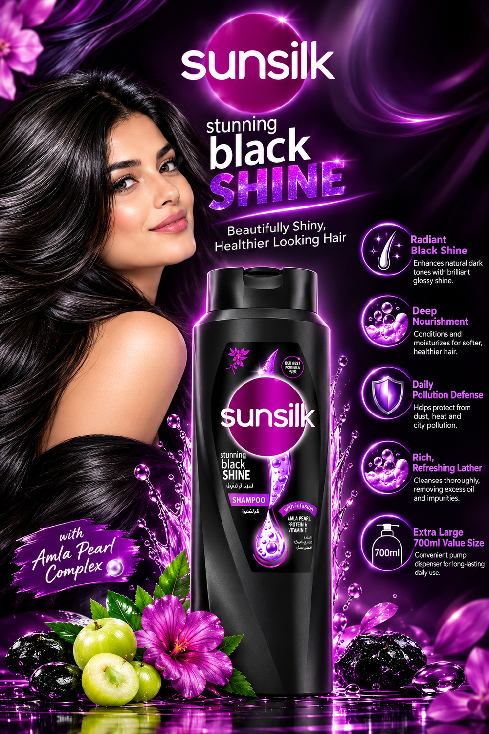 Sunsilk Black Shine Hair Shampoo - Extra Large Value Bottle (700ml)