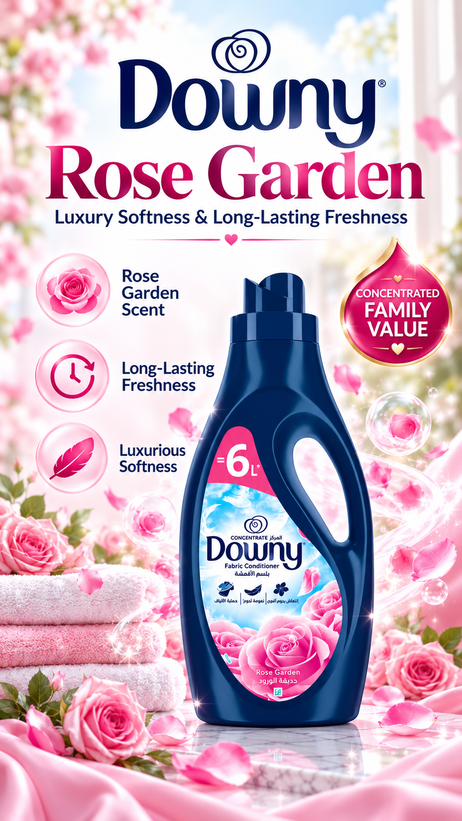 Downy Rose Garden Concentrate Fabric Softener & Enhancer | 2 Litre Value Pack