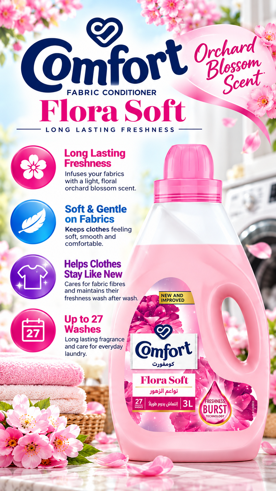 Comfort Floral Fresh Liquid Fabric Softener & Conditioner - 3 Litre Bottle