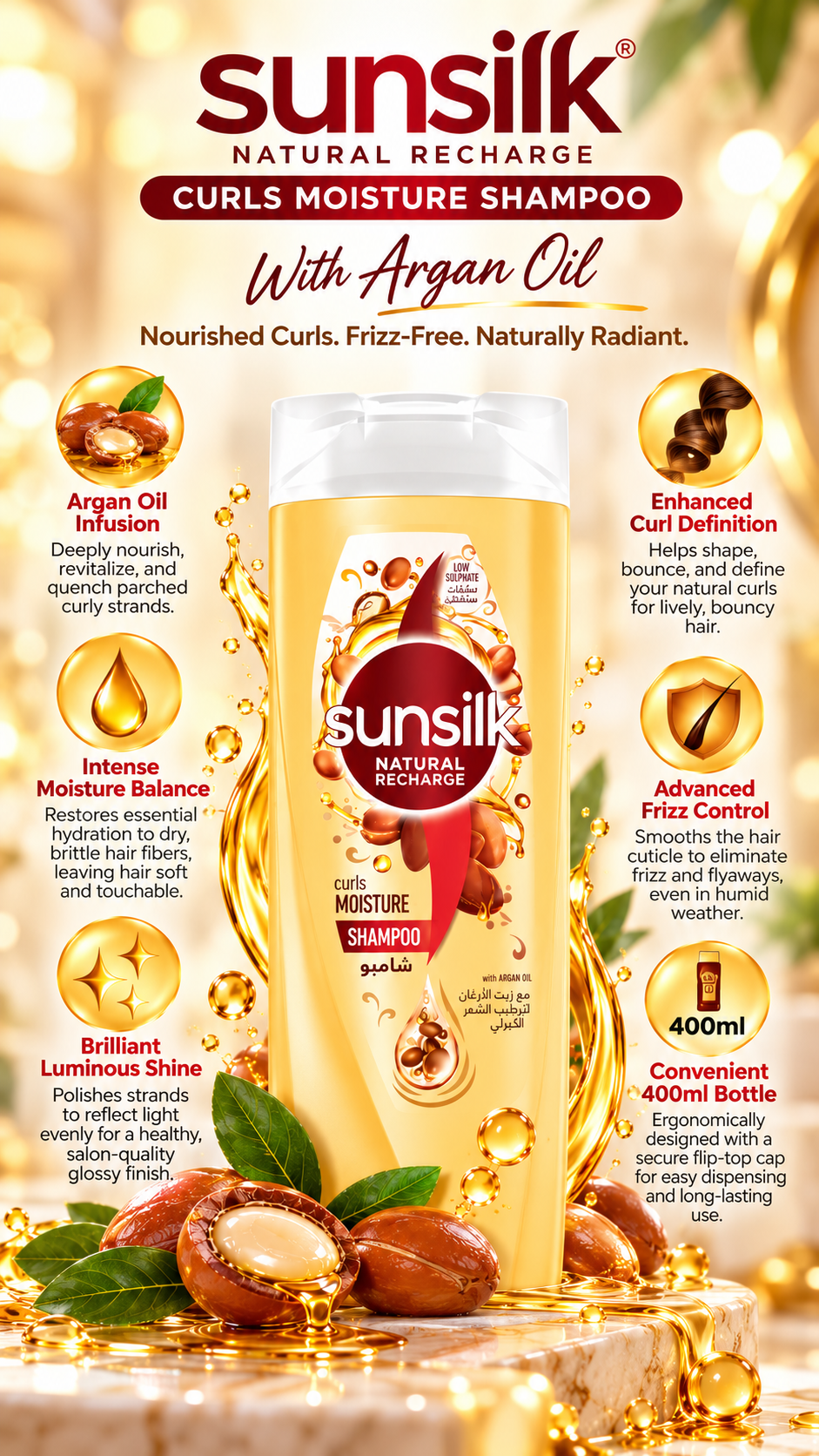 Sunsilk Curl Hydration & Frizz Control Hair Shampoo - Argan Oil (400 ml)