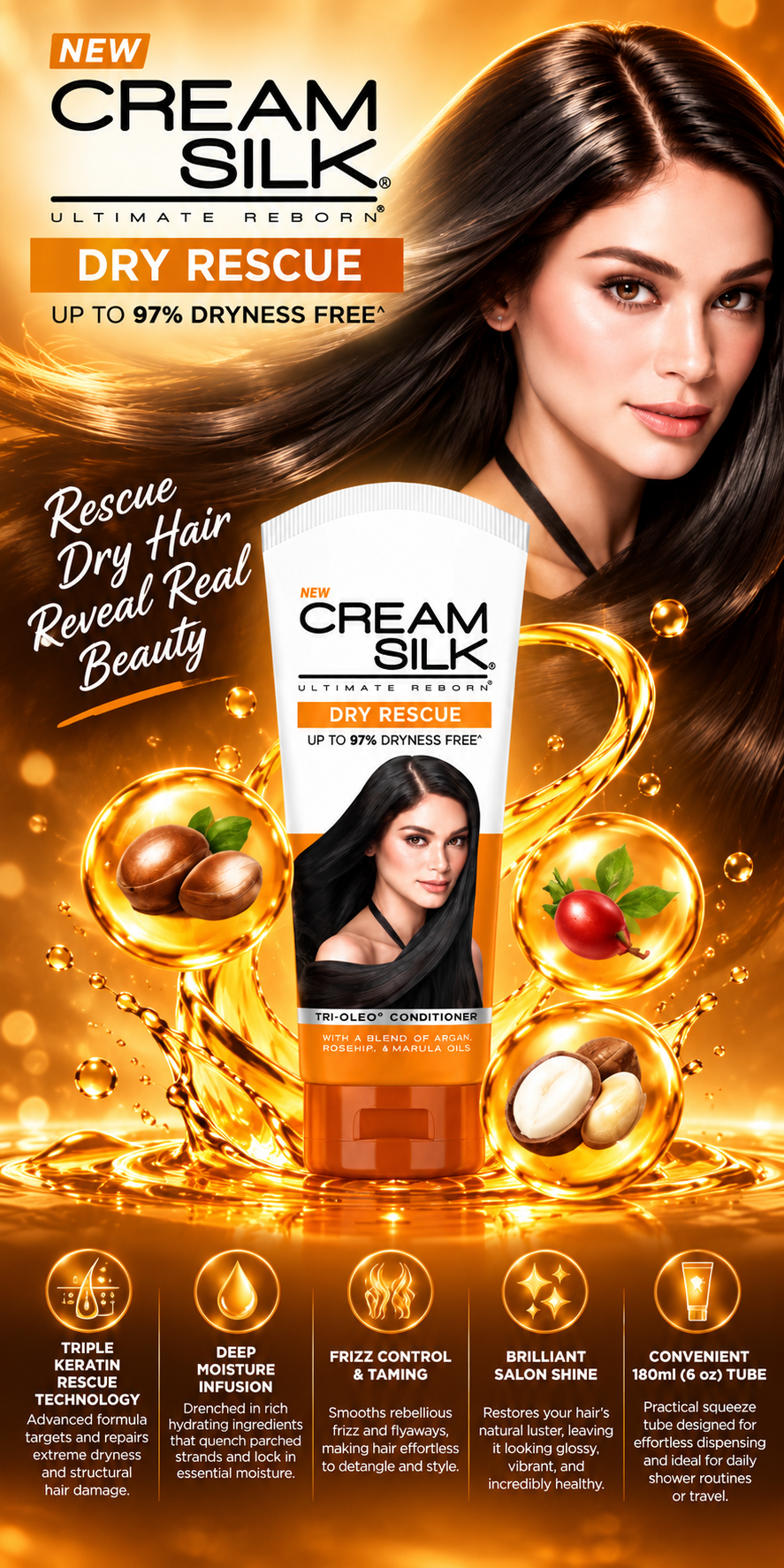 Cream Silk Hair Conditioner for Dry & Damaged Hair - Dry Rescue (180 ml / 6 oz)