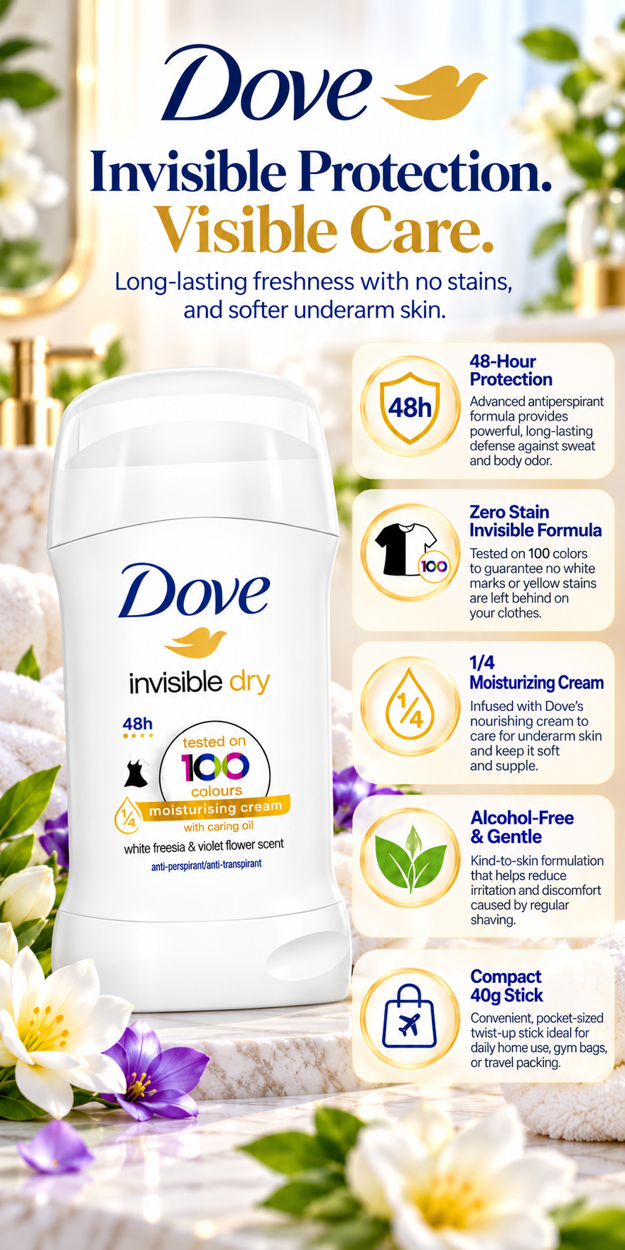 Dove Antiperspirant Deodorant Stick - Invisible Dry | 40g