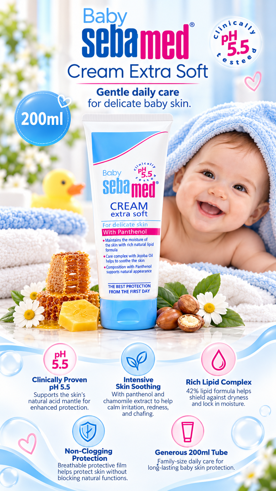 Sebamed Extra Soft Baby Cream with Panthenol - pH 5.5 Protection (200 ml)
