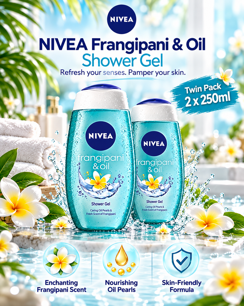 Nivea Care Shower Frangipani & Oil Moisturizing Gel | Twin Pack (2 x 250ml)