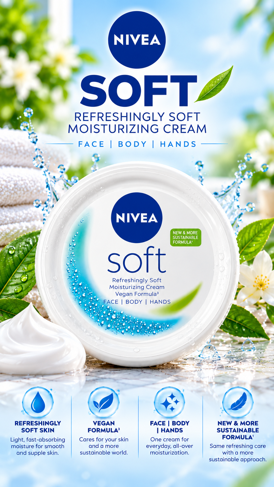 Nivea Soft Refreshing Moisturizing Cream for Face, Body & Hands - 300ml Jar