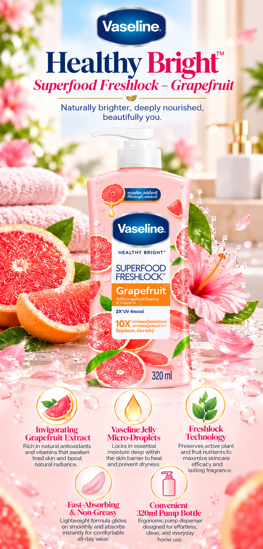 Vaseline Superfood Freshlock Body Lotion - Grapefruit | 320ml