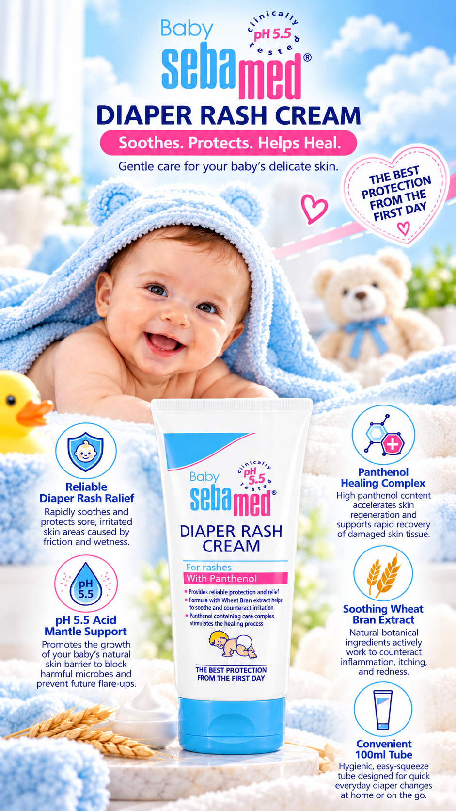 Sebamed Baby Diaper Rash Cream with Panthenol & pH 5.5 | 100ml