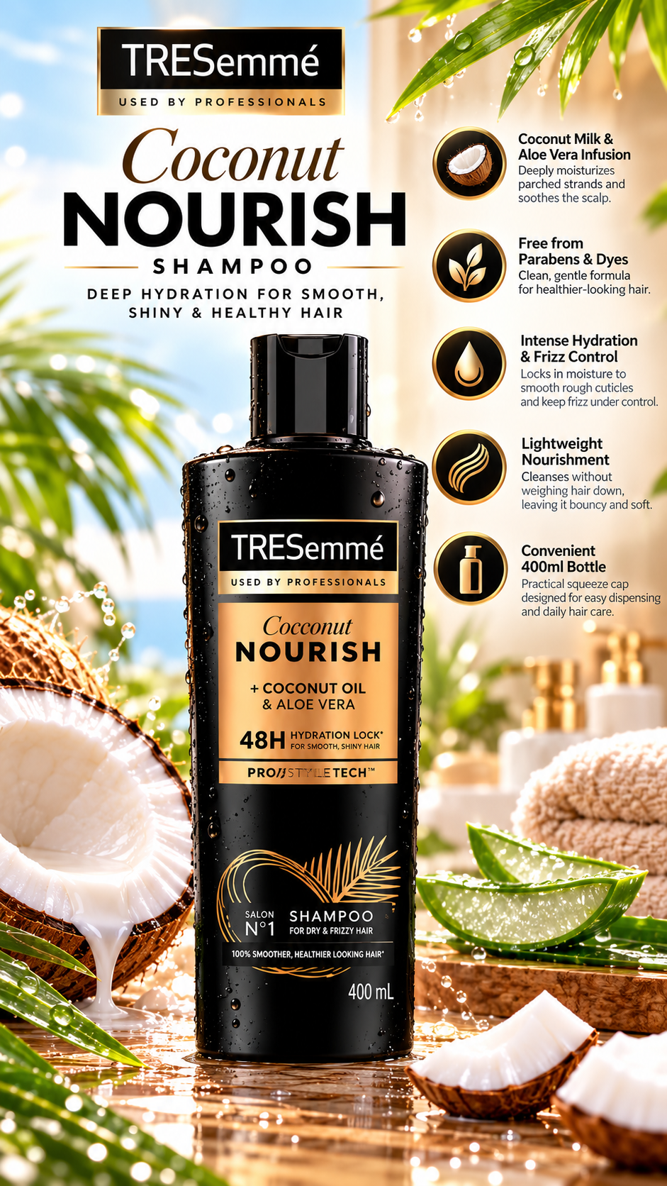 TRESemme Botanical Hydrating Shampoo for Dry Hair - Coconut & Aloe (400 ml)