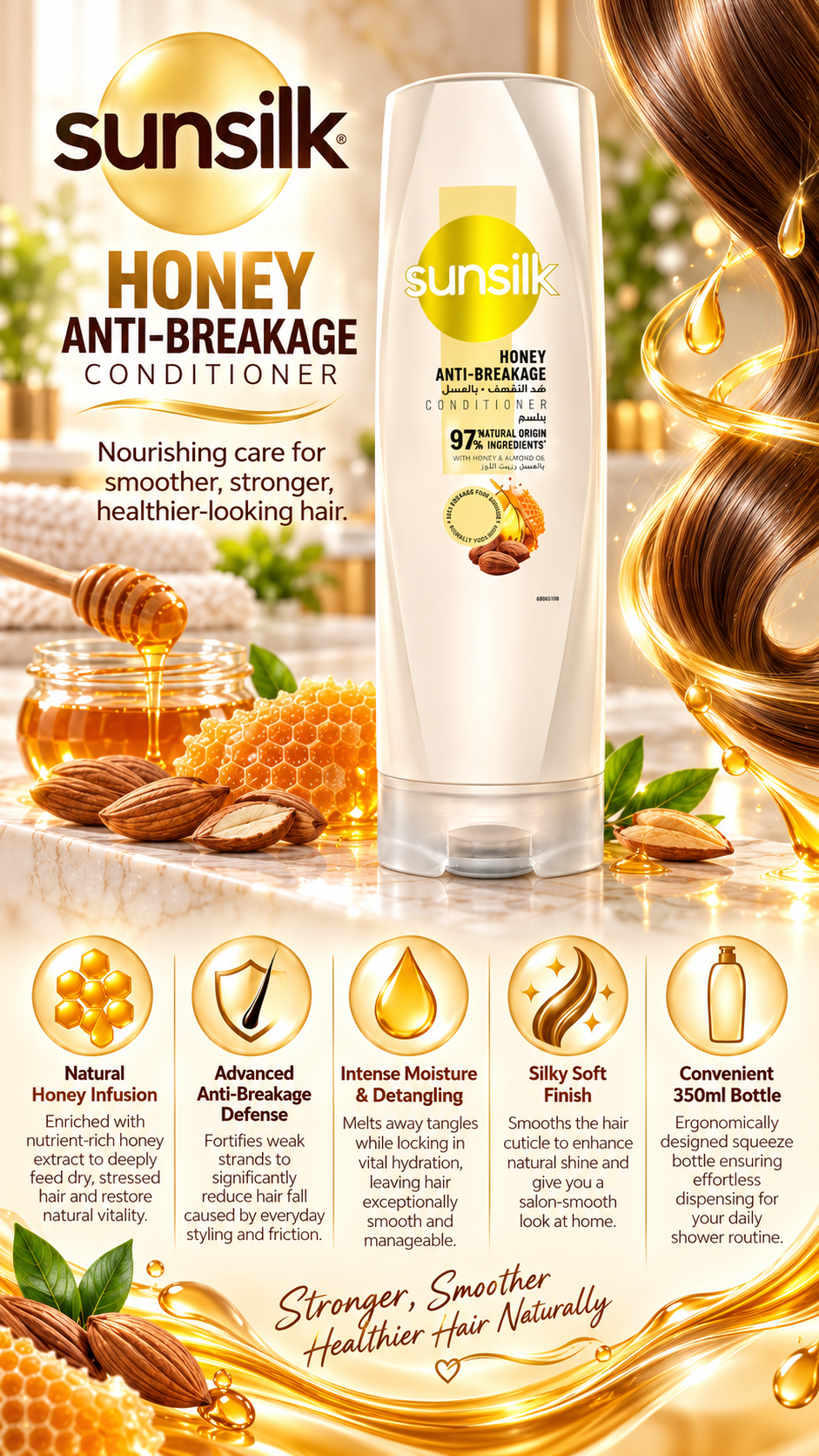 Sunsilk Honey Anti-Breakage Hair Conditioner | Strengthening Care | 350ml