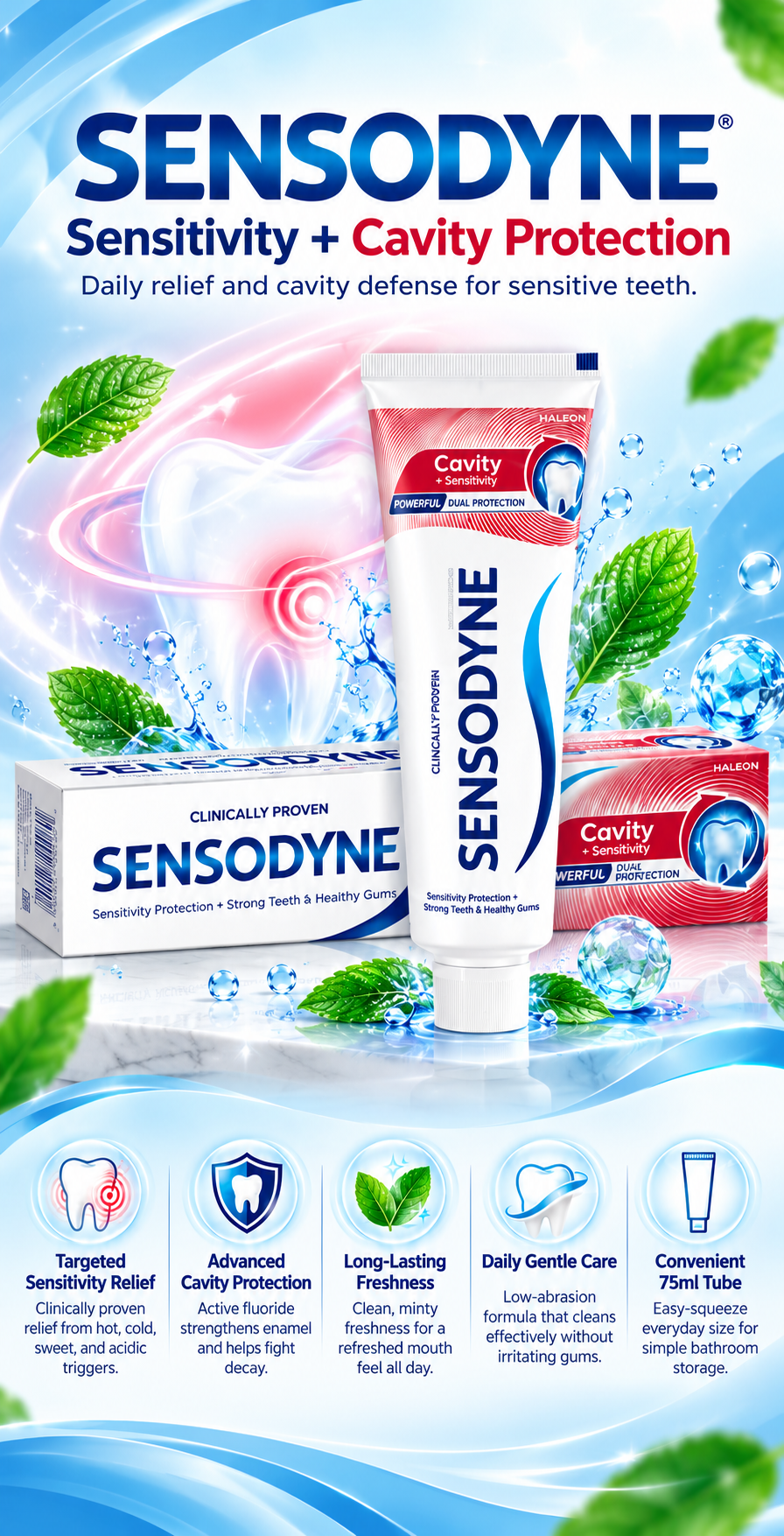 Sensodyne Cavity & Sensitivity Protection Toothpaste | 75ml (Pack of 2)