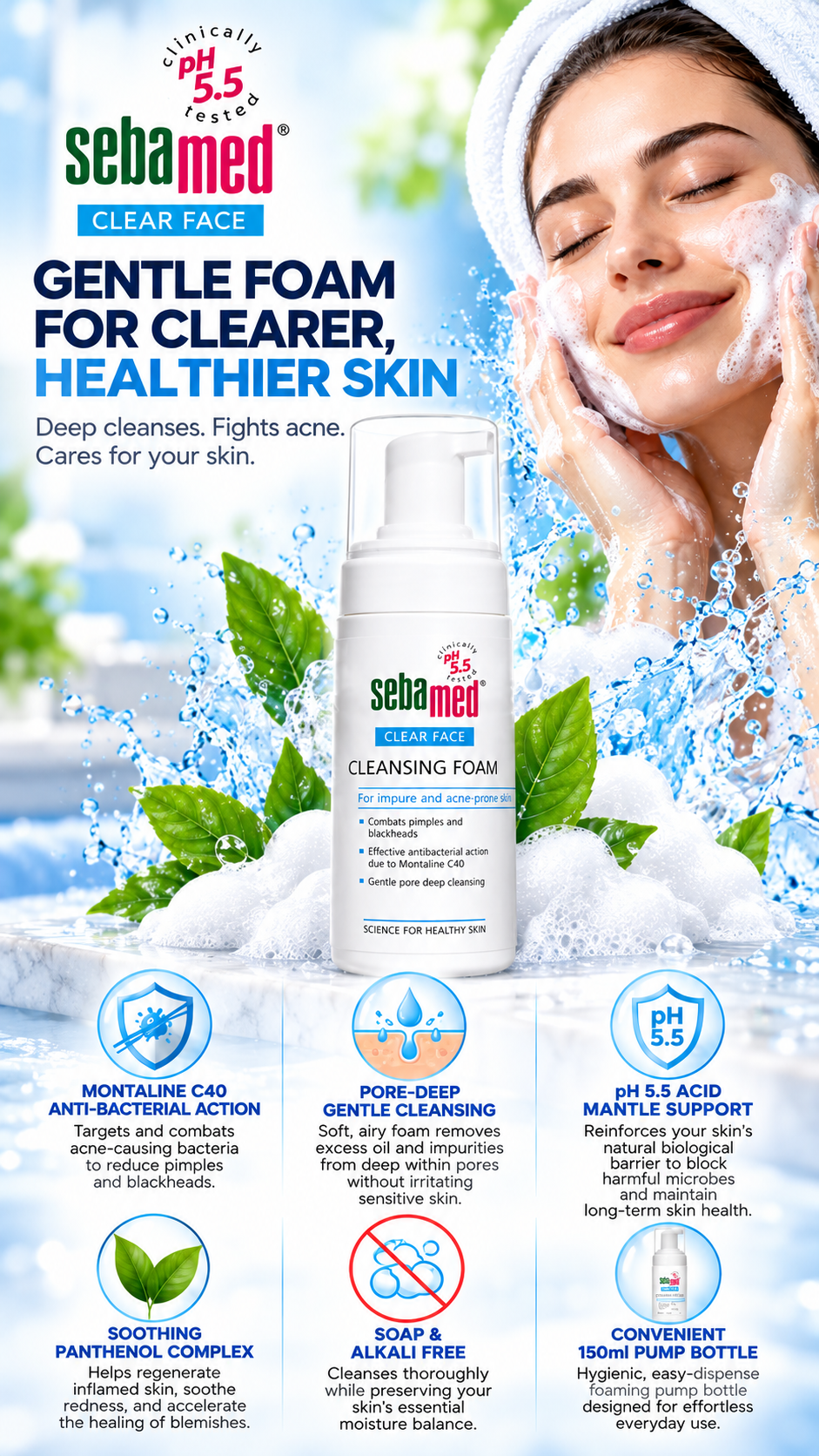 Sebamed Clear Face Gentle Anti-Acne Cleansing Foam | 150ml
