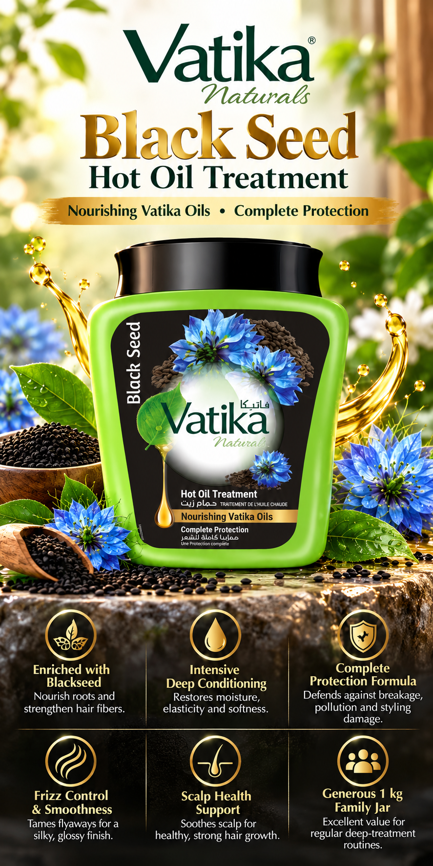 Vatika Naturals Hammam Zaith Hot Oil Treatment with Blackseed | 1 kg