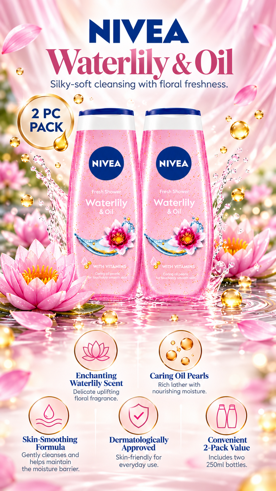 Nivea Waterlily & Oil Shower Gel | 250ml (2-Pack)