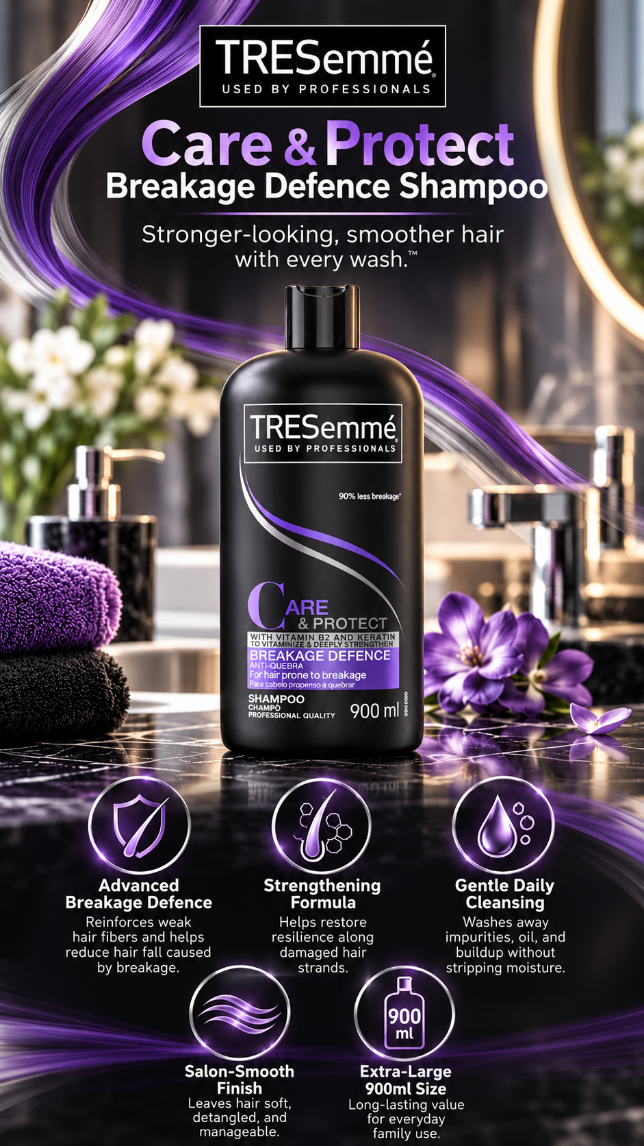 TRESemme Breakage Defence Strengthening Shampoo | 900ml Value Size