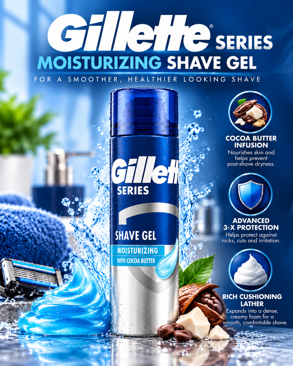 Gillette Series Moisturizing Shave Gel - Cocoa Butter Formula (200 ml)