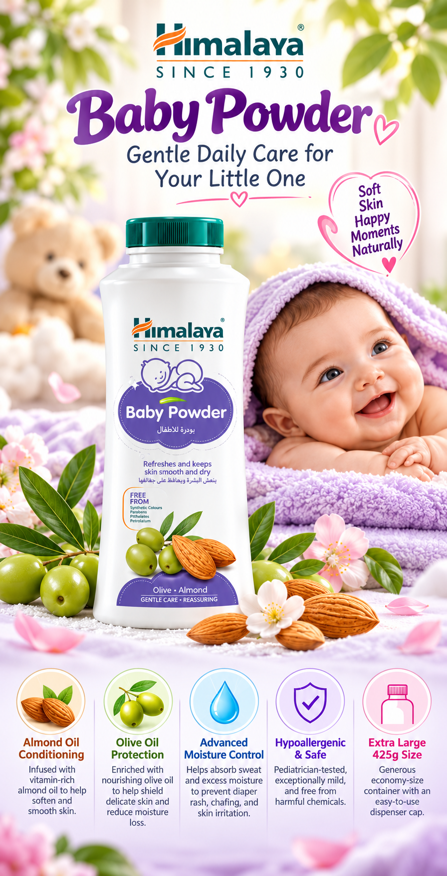 Himalaya Herbals Nourishing Baby Powder | Almond & Olive Oil Formula | 425g