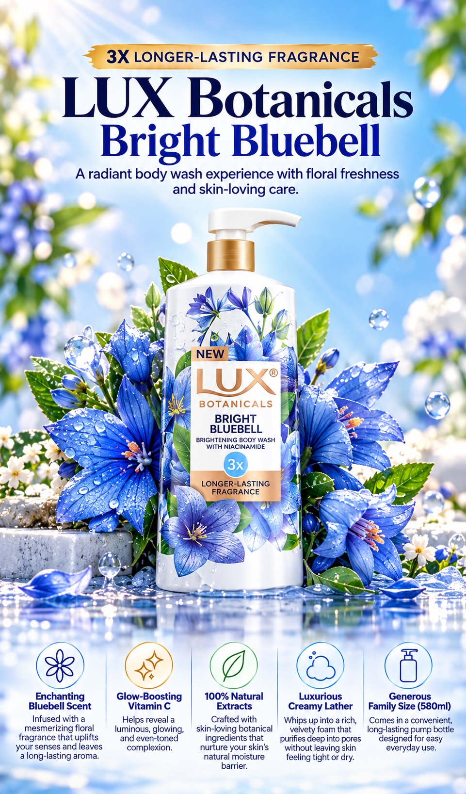 Lux Botanicals Bright Bluebell Body Wash | 580ml
