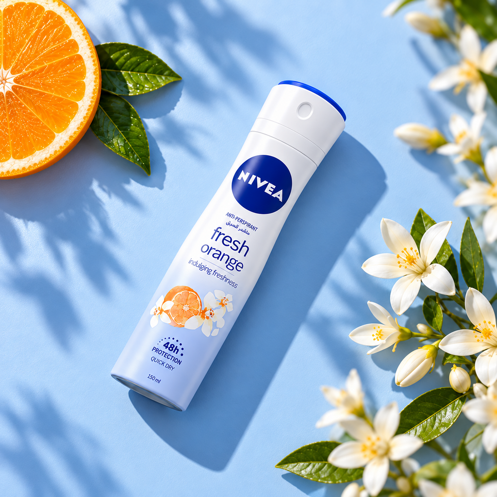 NIVEA Fresh Orange Antiperspirant Body Spray for Women – 48-Hour Protection, Quick-Dry Formula, 150ml x 3psc