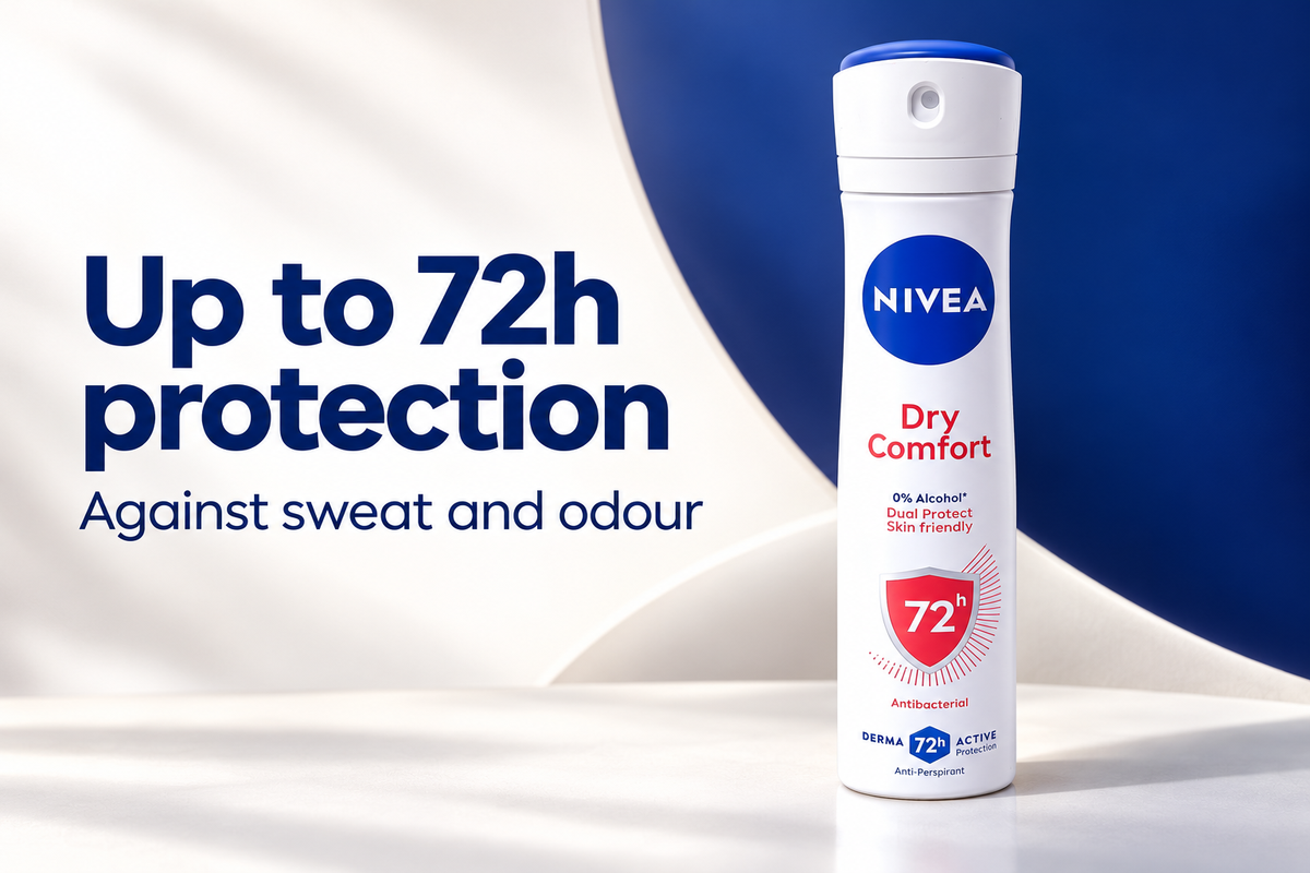 NIVEA Dry Comfort Antiperspirant Deodorant Spray, 72h Protection – 150ml (1x4 pcs)