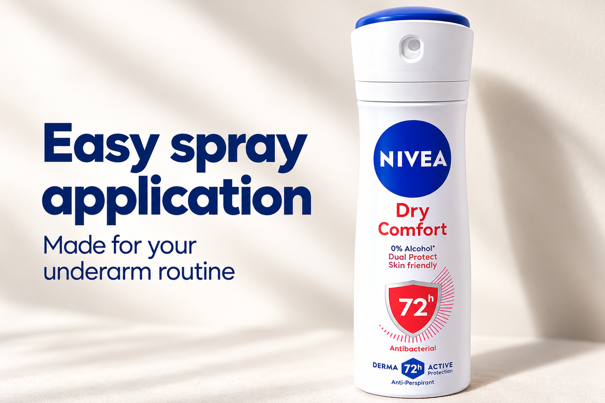 NIVEA Dry Comfort Antiperspirant Deodorant Spray, 72h Protection – 150ml (1x4 pcs)