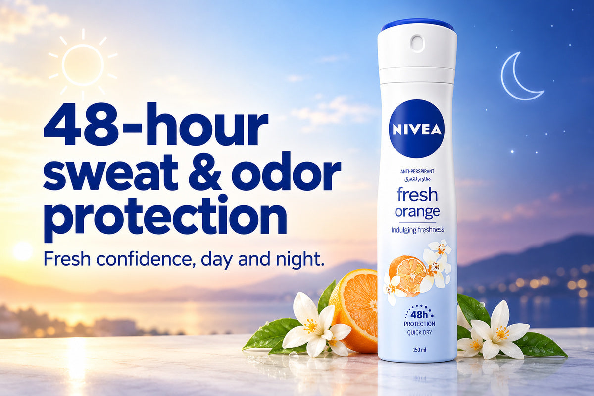 NIVEA Fresh Orange Antiperspirant Body Spray for Women – 48-Hour Protection, Quick-Dry Formula, 150ml x 3psc