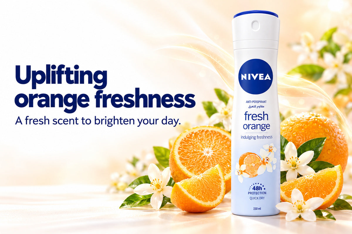 NIVEA Fresh Orange Antiperspirant Body Spray for Women – 48-Hour Protection, Quick-Dry Formula, 150ml x 3psc