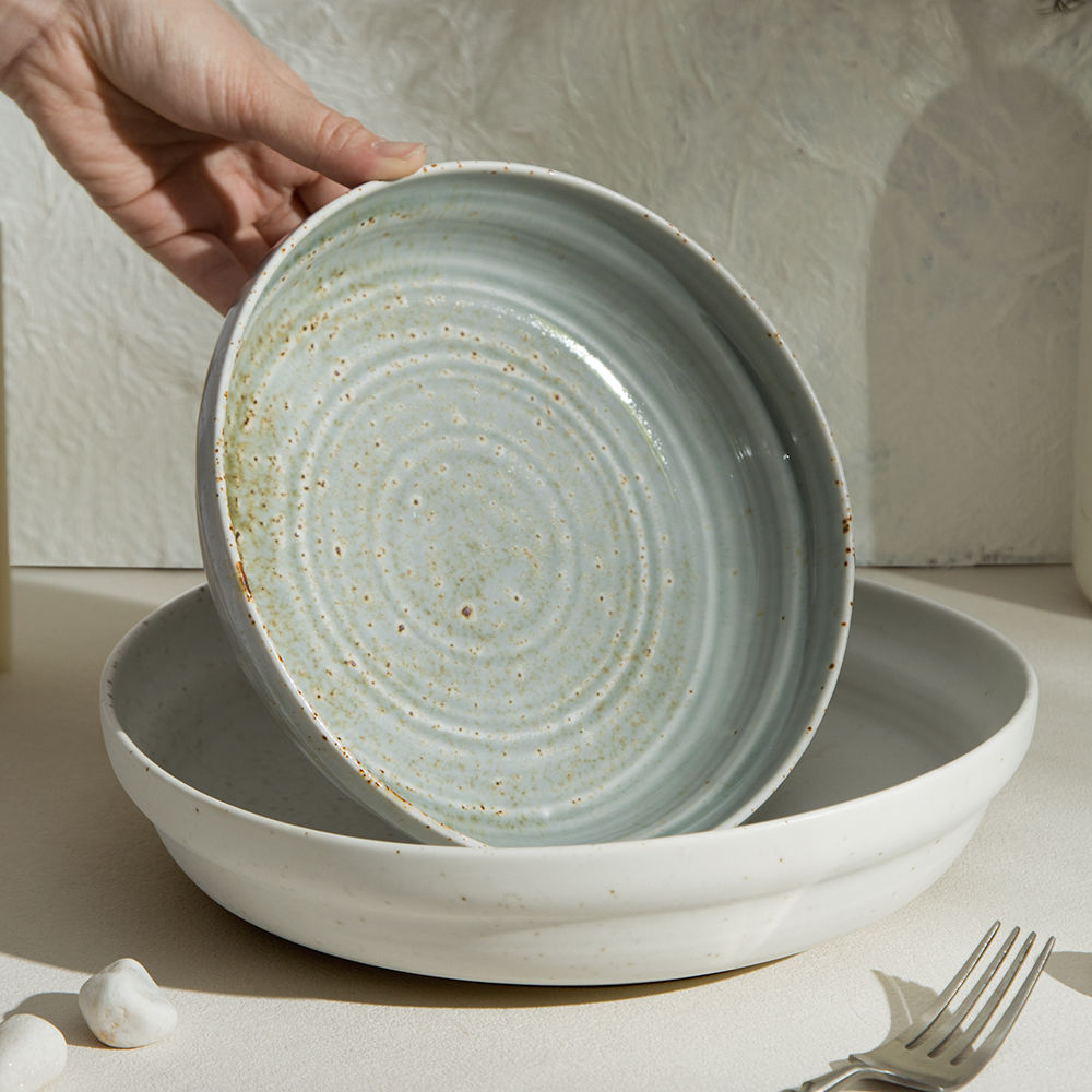 Deep Soup Plate Irregular Shape Blue White Porcelain Dinner Dish - photo 2