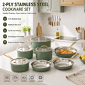 Stainless Steel Cookware Set - 11 Pieces with Golden Handles - photo 1