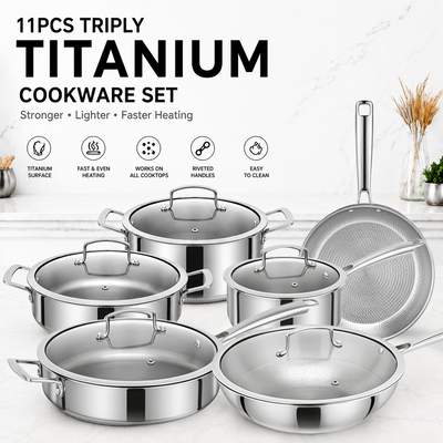Tri-Ply Hammered Cookware Set 11 Piece with Glass Lids for Kitchen - photo 1