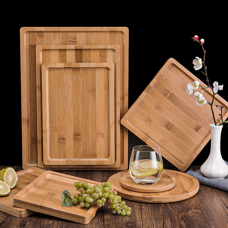 Bamboo Rectangle Serving Tray Set - Wooden Food Tray for Parties - photo 1