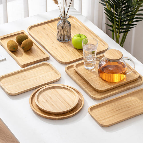 Bamboo Rectangle Serving Tray Set - Wooden Food Tray for Parties - photo 2