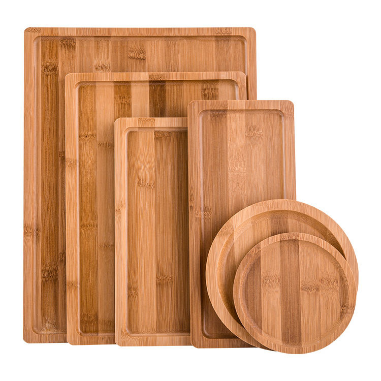 Bamboo Rectangle Serving Tray Set - Wooden Food Tray for Parties - photo 3