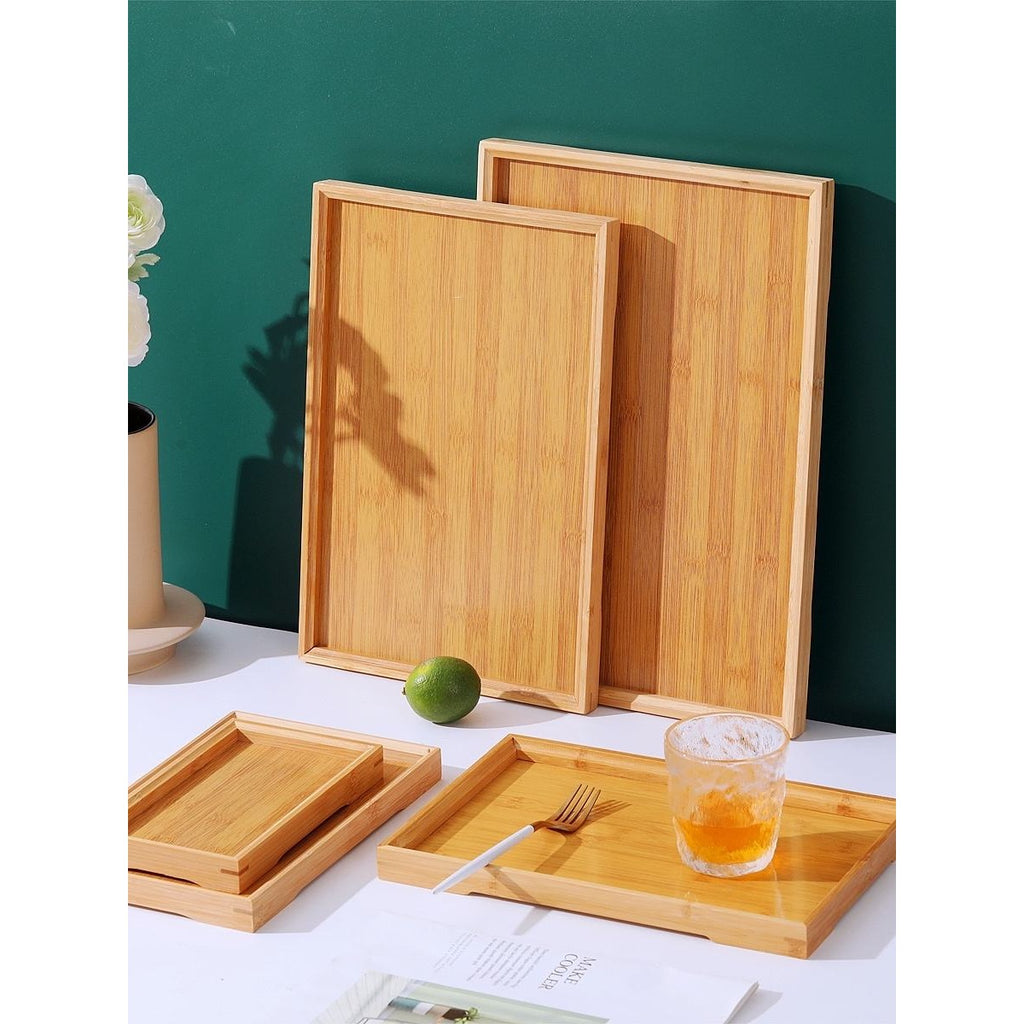 Bamboo Rectangle Serving Tray Set - Wooden Food Tray for Parties - photo 4