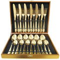 Cutlery Set Stainless Steel Knives Forks Spoons With Gift Wood Box - photo 1