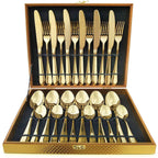 Cutlery Set Stainless Steel Knives Forks Spoons With Gift Wood Box - photo 1
