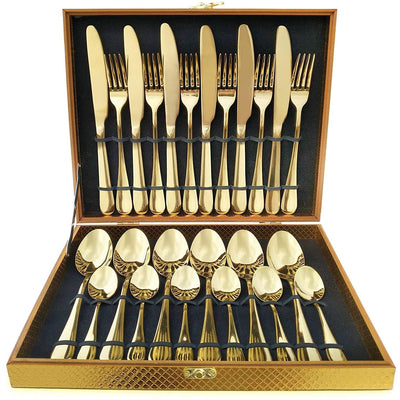 Cutlery Set Stainless Steel Knives Forks Spoons With Gift Wood Box - photo 1