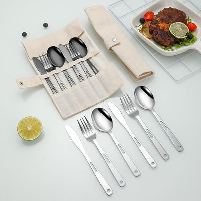 Flat Black Cutlery Set Stainless Steel Travel Camping Flatware - photo 1