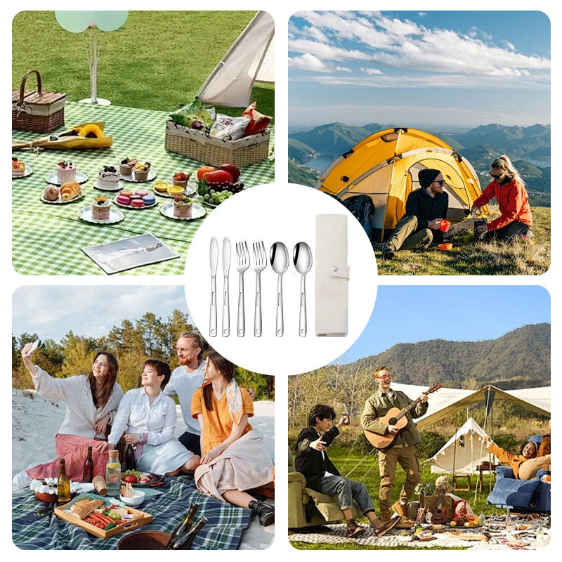 Flat Black Cutlery Set Stainless Steel Travel Camping Flatware - photo 2