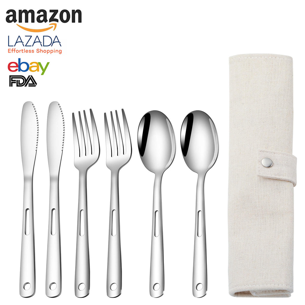 Flat Black Cutlery Set Stainless Steel Travel Camping Flatware - photo 4