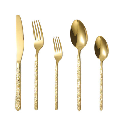 Hammered Cutlery Set Luxury Gold Vintage Flatware for Dining - photo 1
