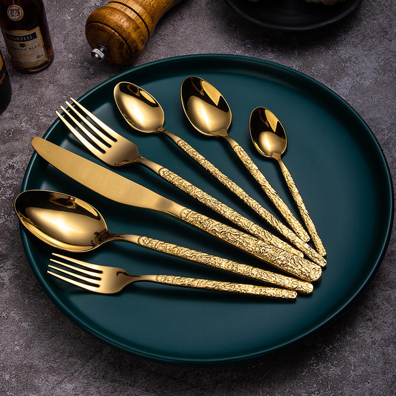 Hammered Cutlery Set Luxury Gold Vintage Flatware for Dining - photo 3
