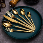 Hammered Cutlery Set Luxury Gold Vintage Flatware for Dining - photo 3